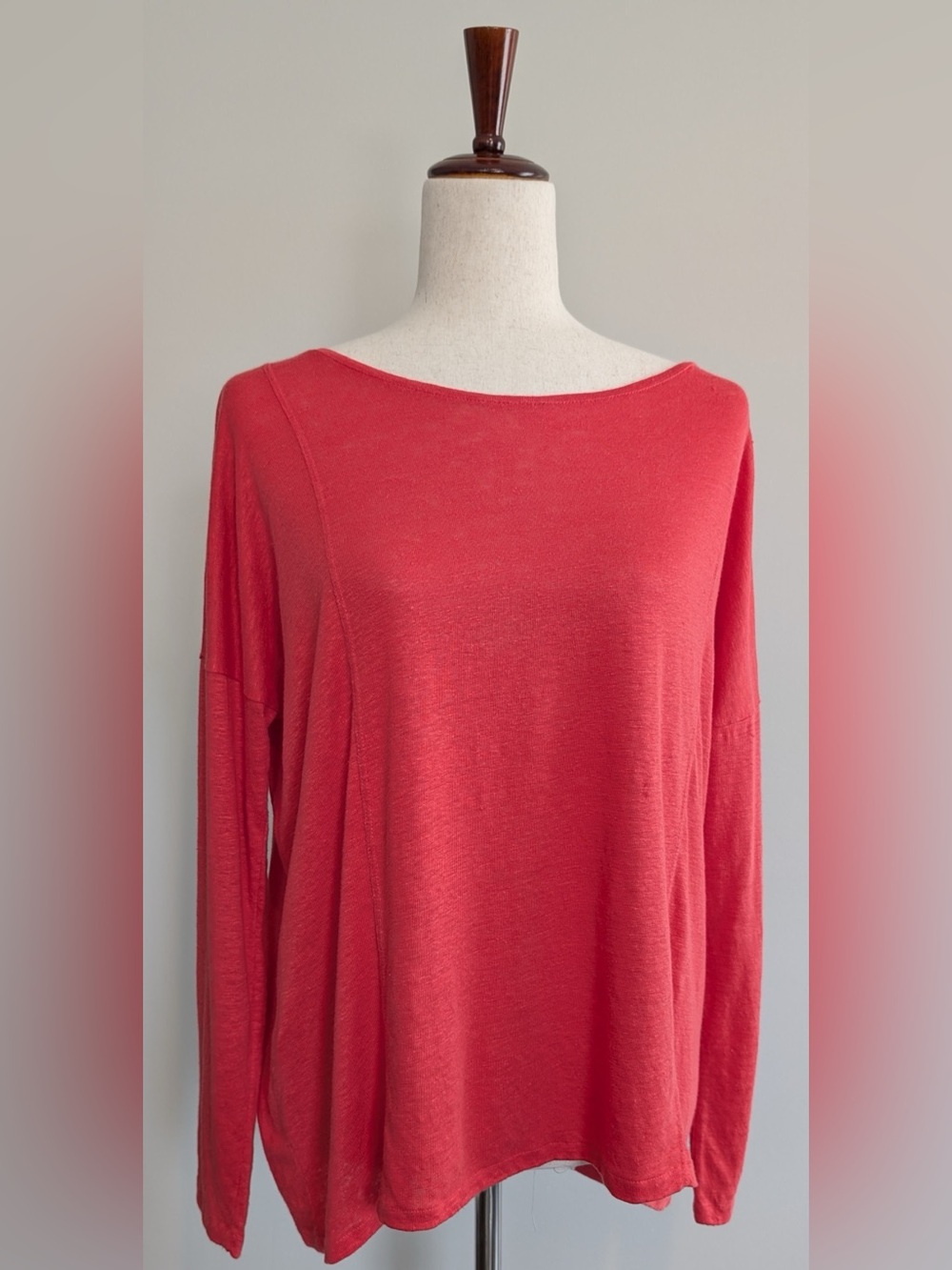 Massimo Dutti Pullover Long Sleeve Boat Neck Top in Coral